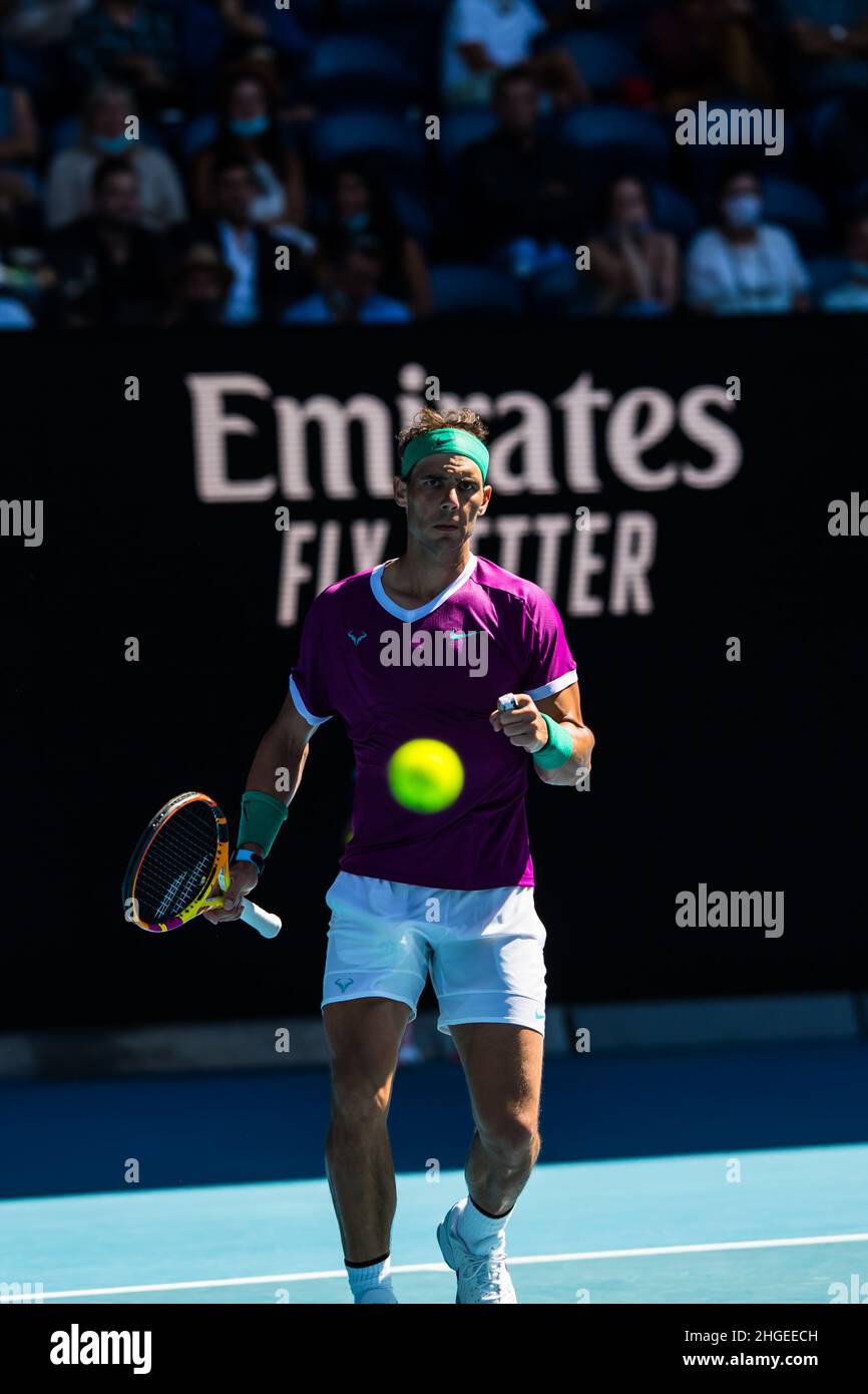 Rafael Nadal walking toward the ball during the Australian Open 2022