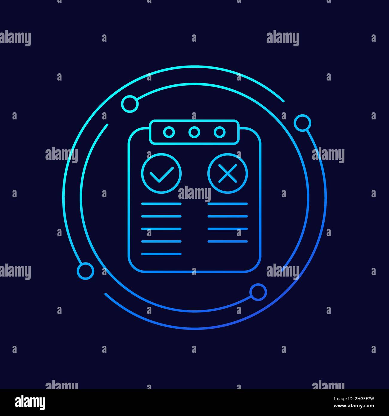 Pros and cons linear icon with clipboard Stock Vector