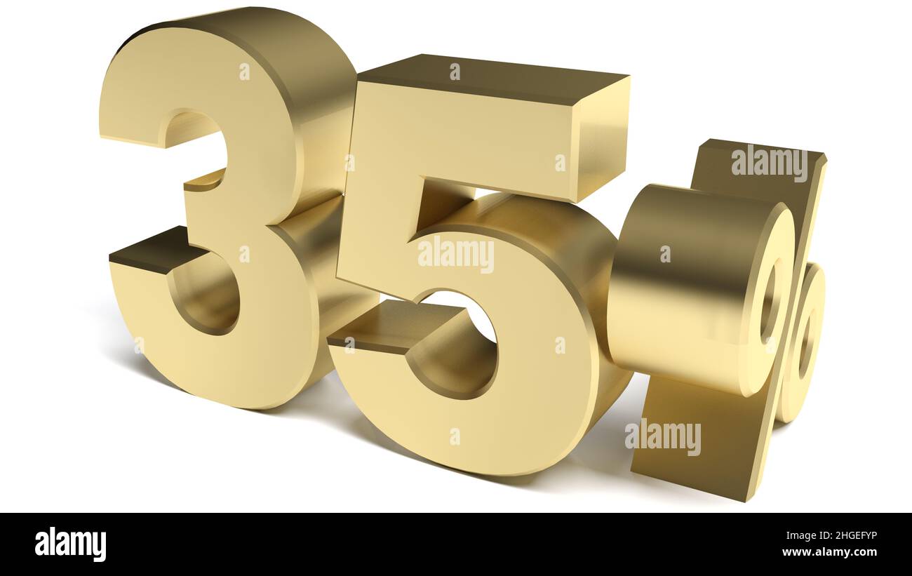 Brass 35 percente banner on white background - 3D rendering illustration Stock Photo