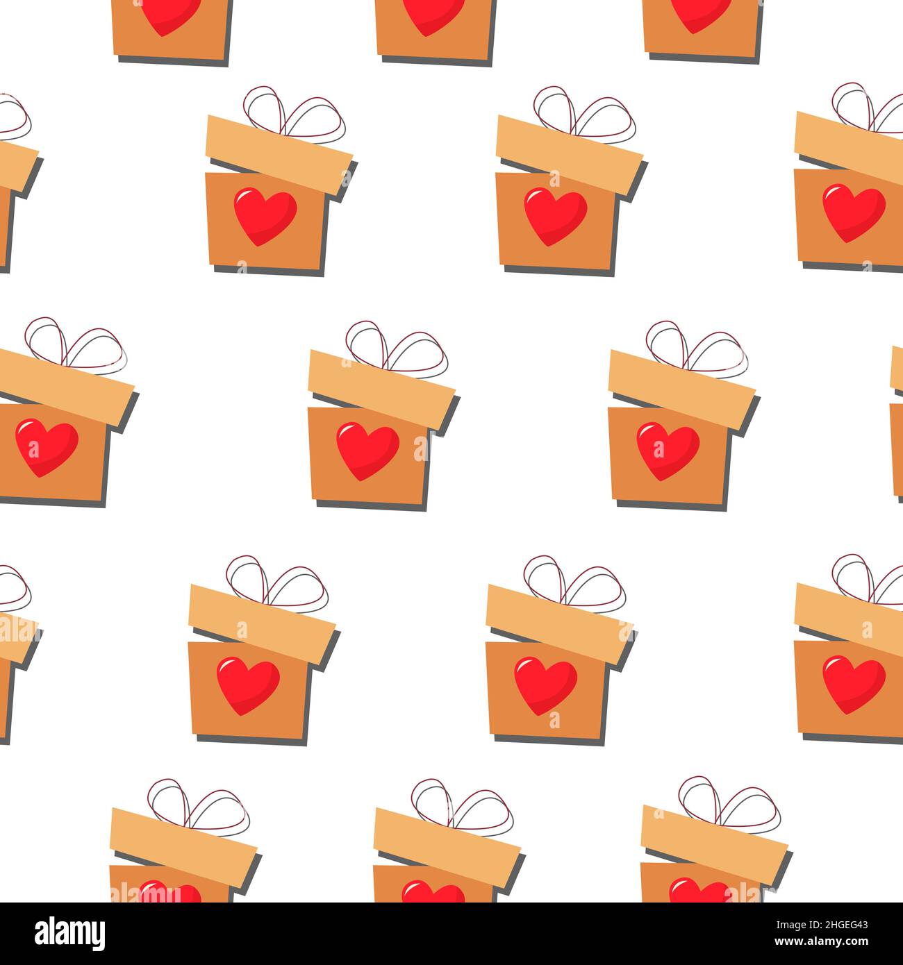 A gift box with a red heart. Vector pattern in a flat style. Simple seamless pattern. Valentine's Day background. Stock Vector