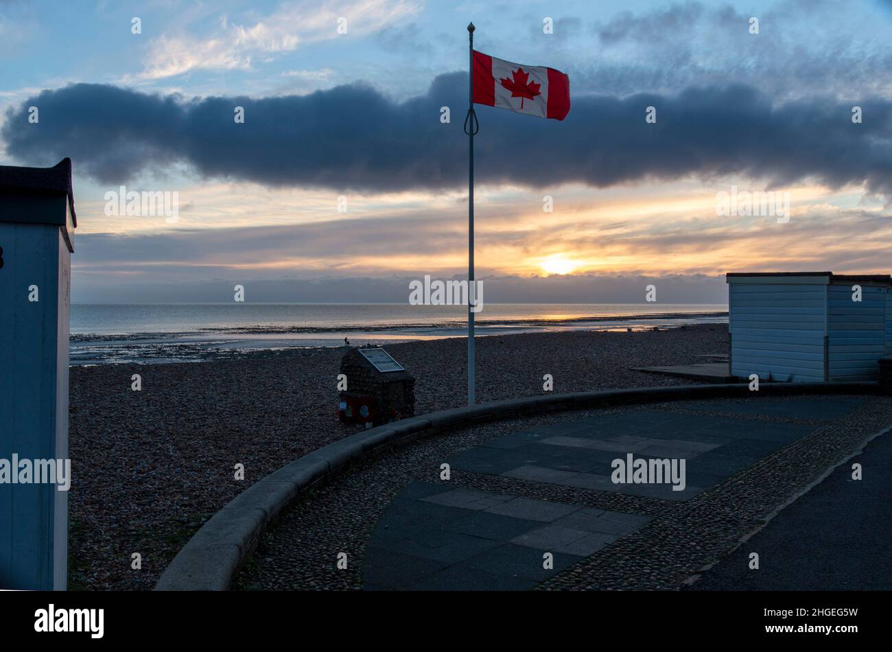 Canadian Memorial, Worthing, West Sussex UK remembers servicemen who were stationed around Worthing in the World War Two. Stock Photo
