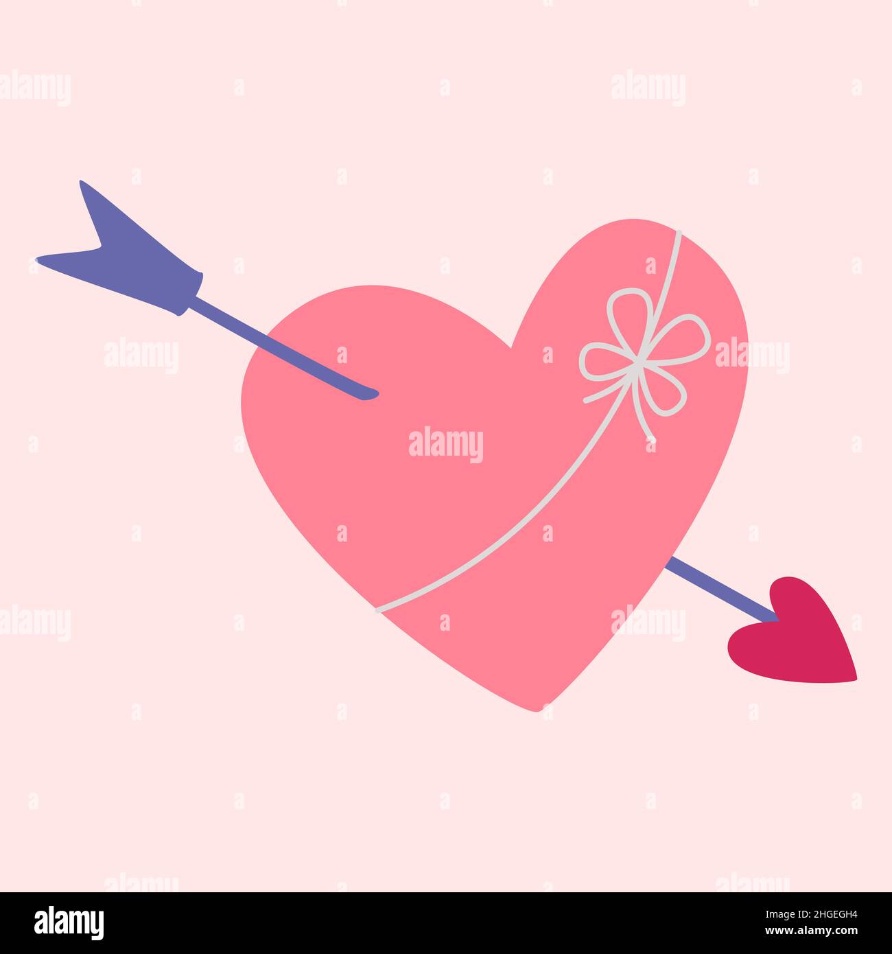 Pink heart with bow and arrow. Vector image in boho style. valentine's ...