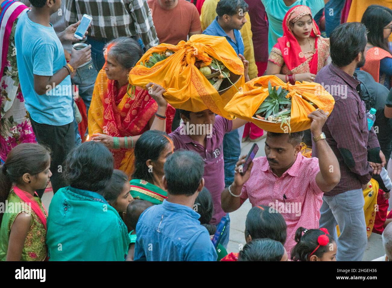 after evening homage to sun god during chhath festival Stock Photo