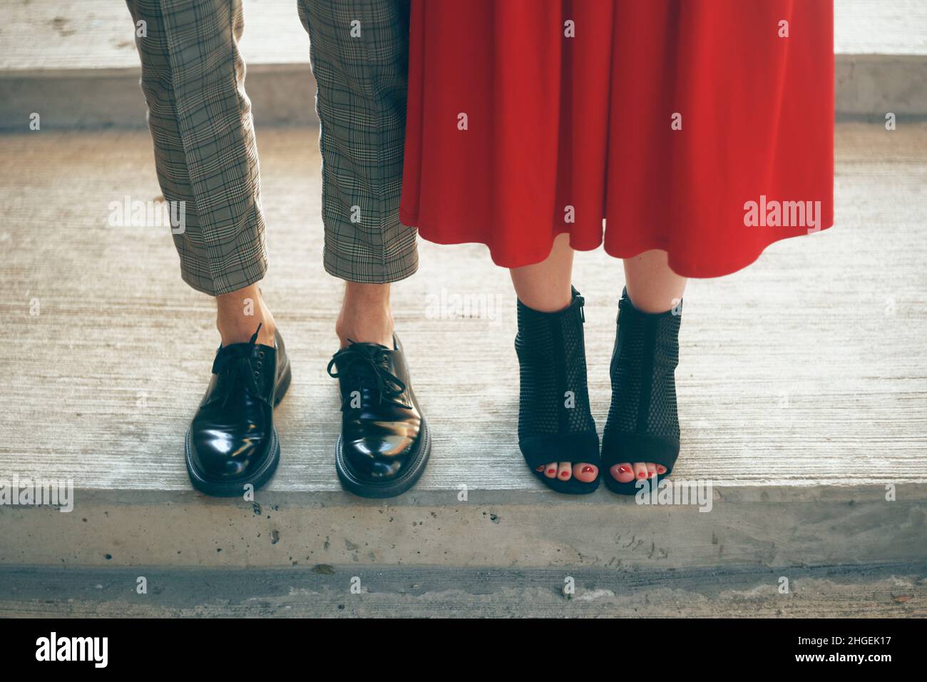 Couples foots stay at the street, stylish trendy outfit. The most