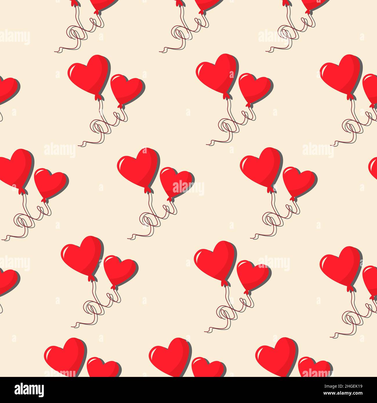 Balloons on a ribbon. Vector pattern in a flat style. Simple seamless pattern. Valentine's Day background. Stock Vector
