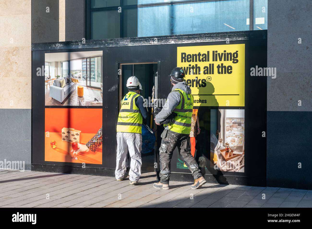 Advertisements on The Marches, a new apartment block, advertising