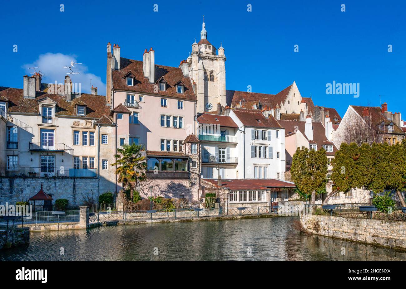 The old capital of the Franche-Comté, Dole, seen from the Doubs river Stock Photo