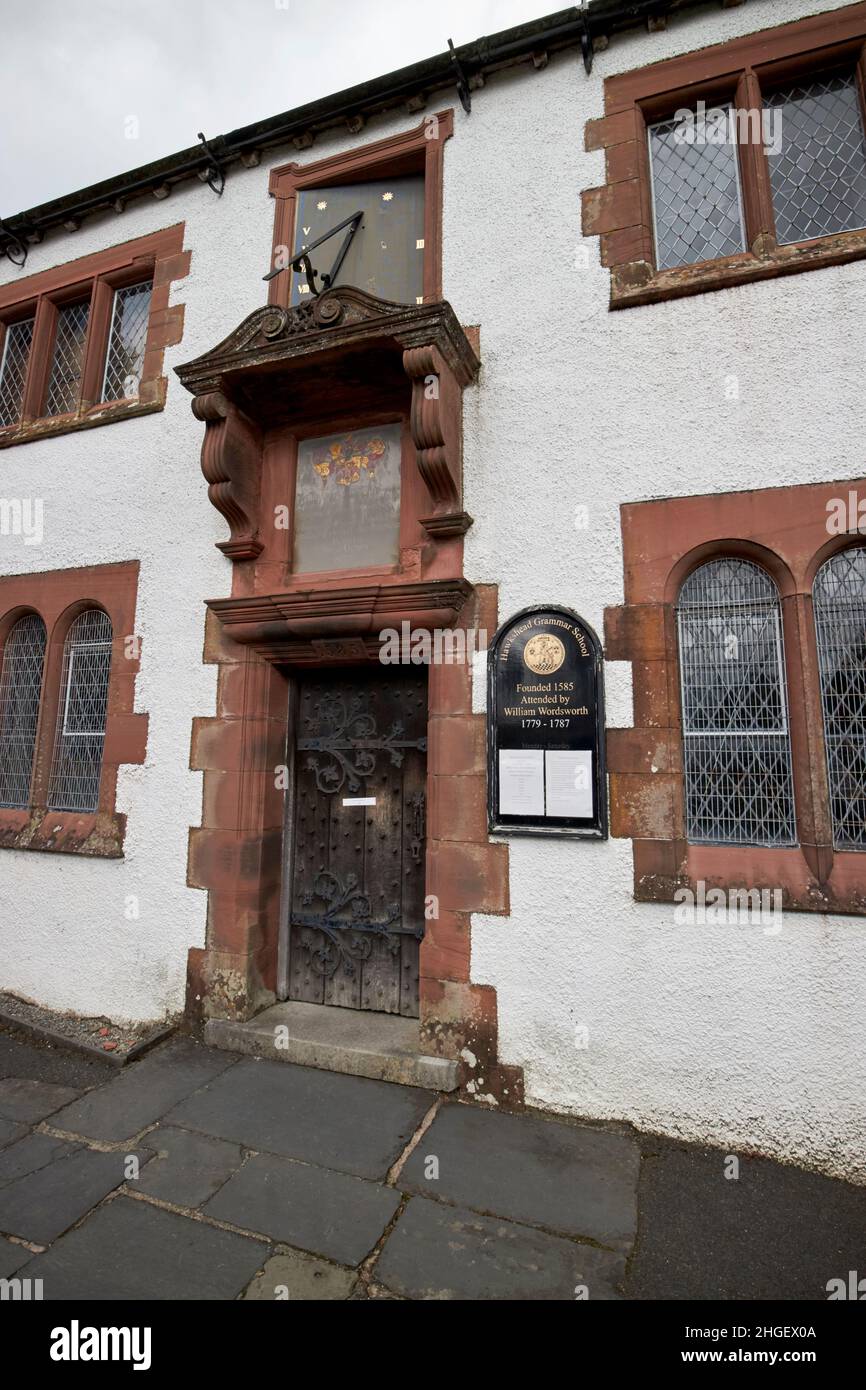 entrance door to hawkshead grammar school hawkshead village lake district, cumbria, england, uk Stock Photo