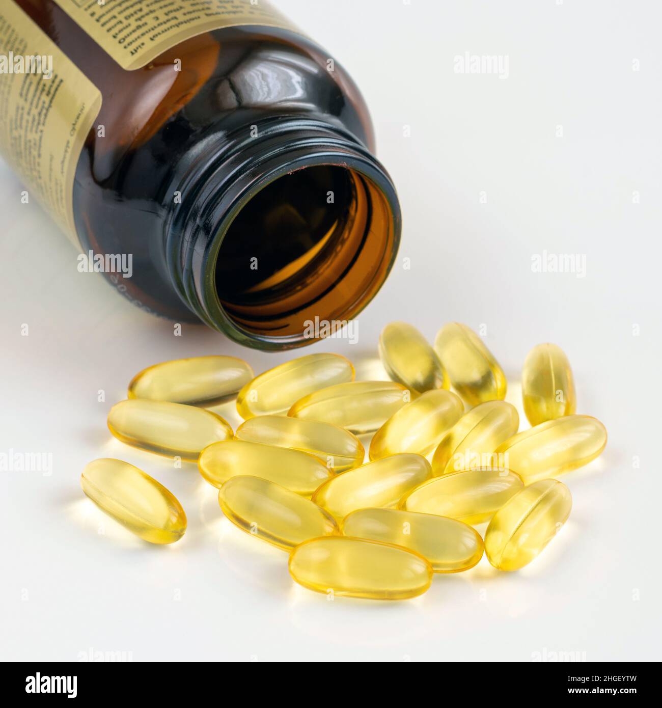 Gelatin capsules with an omega3 on a light background Stock Photo Alamy