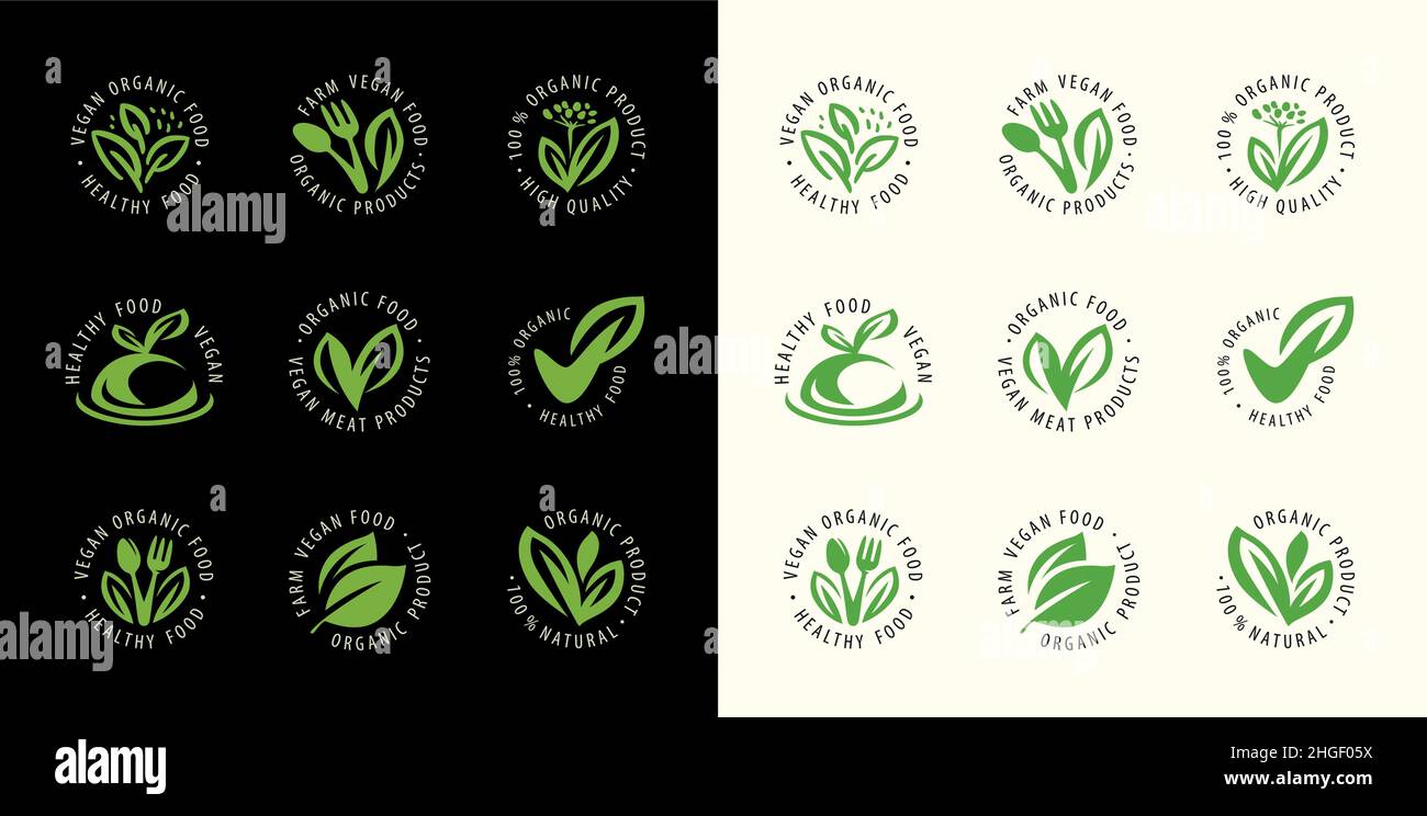 Product label certification icon set. Organic package element vector collection Stock Vector