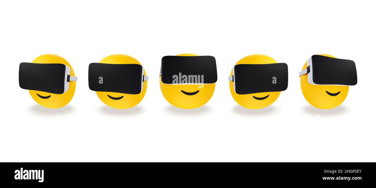 Emojis wearing virtual reality headset, metaverse gaming concept 3D illustration Stock Photo
