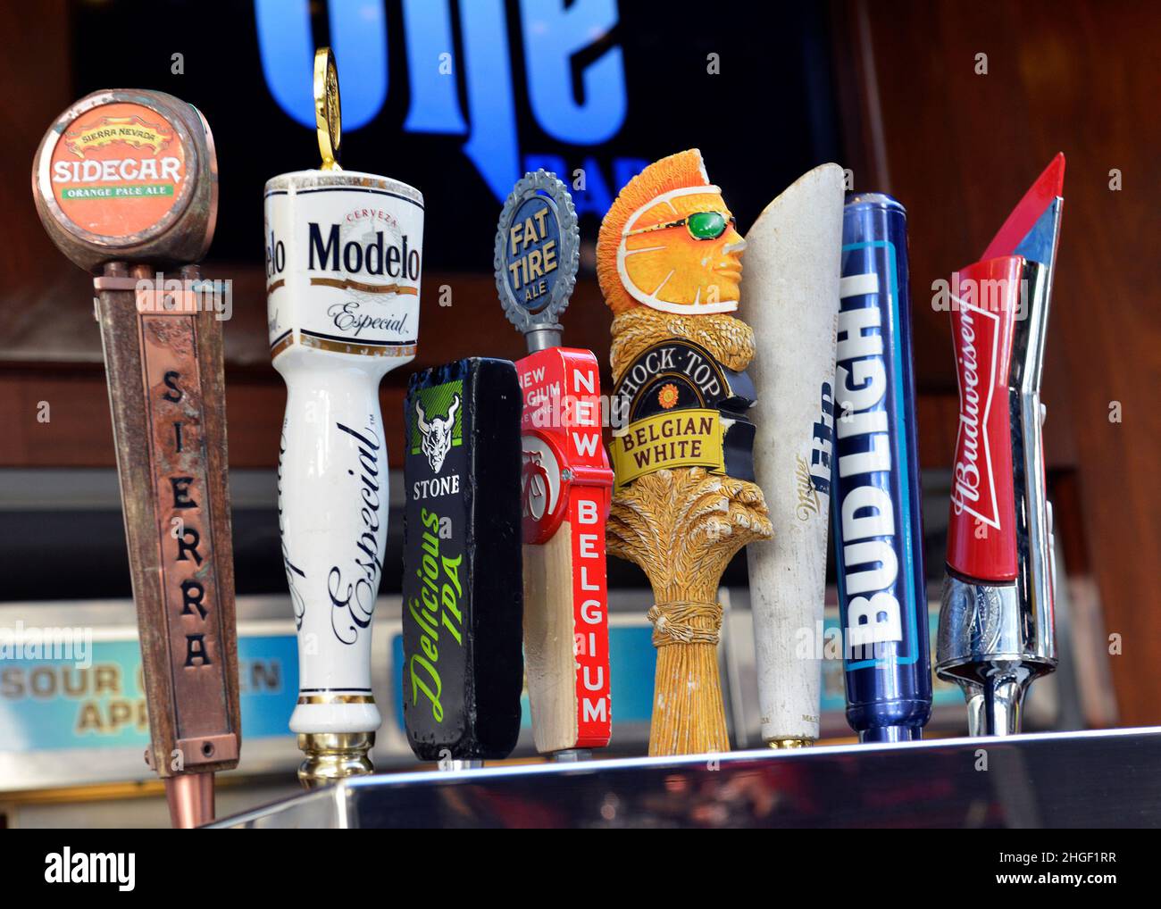 Modern decorative beer taps Stock Photo