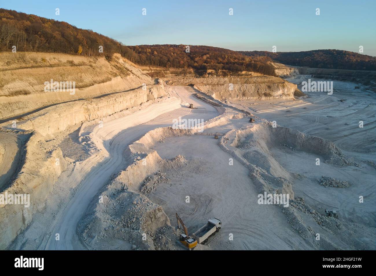 Aerial view of open pit mine of sandstone materials for construction ...