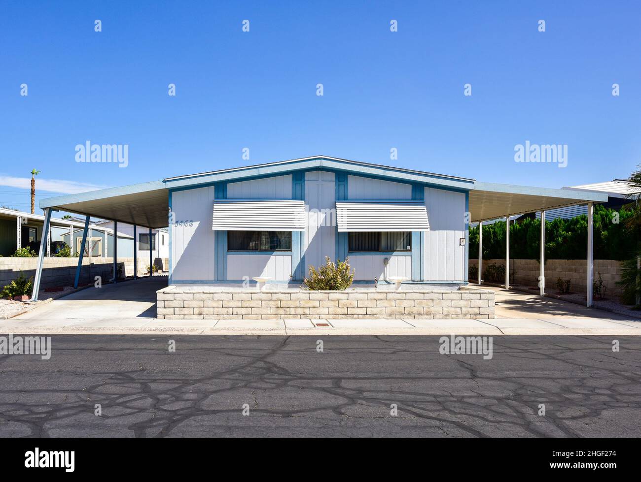 Residential manufactured house exterior in Las Vegas Stock Photo