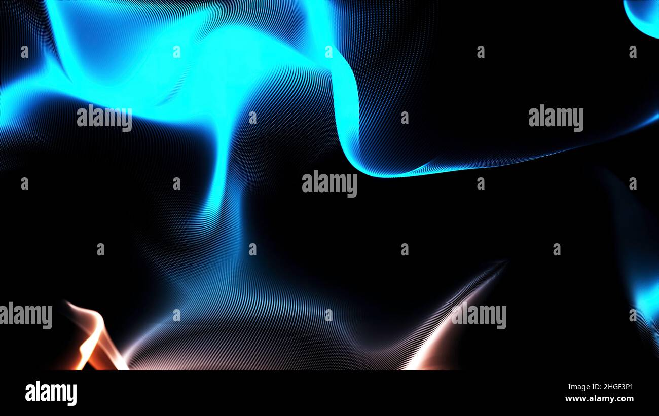 Abstract blue, orange and black background, wave or veil texture. Soft ...