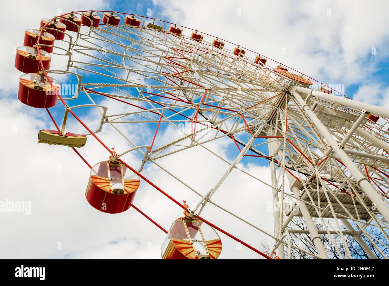 Ferris wheel. view from below at an extreme angle. Maksim Gorky Park. Minsk, Belarus Stock Photo