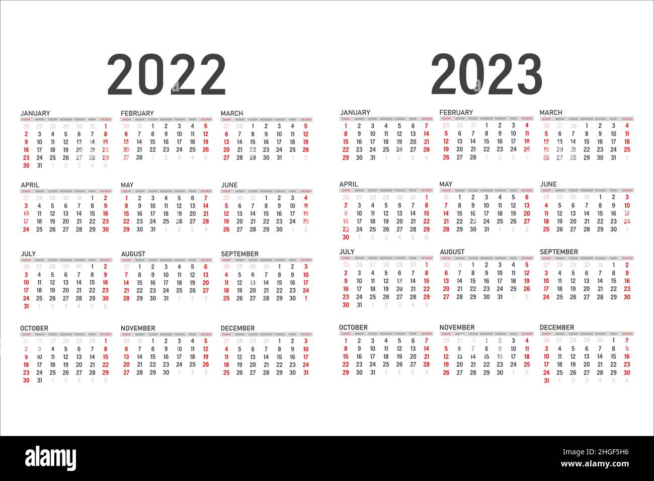 2023 Calendar Background Calendar For 2022 And 2023. Calendar On A White Background. The Calendar  Starts On Sunday Stock Vector Image & Art - Alamy