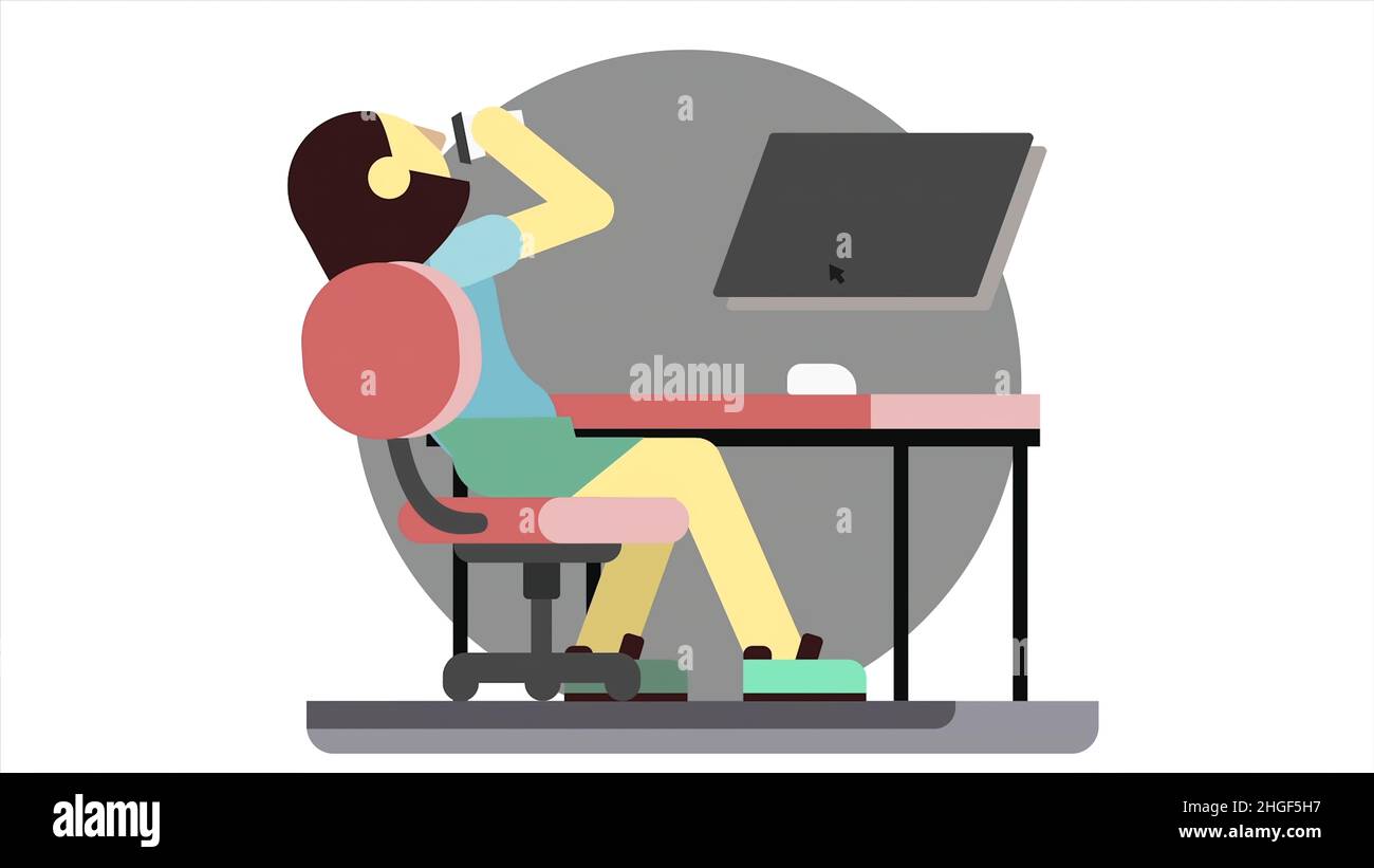Cartoon animation of an angry woman sitting at a computer, slams fist ...