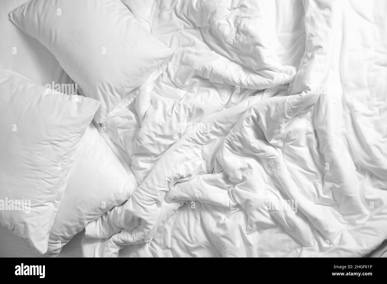 Clean white bedding, top view Stock Photo Alamy
