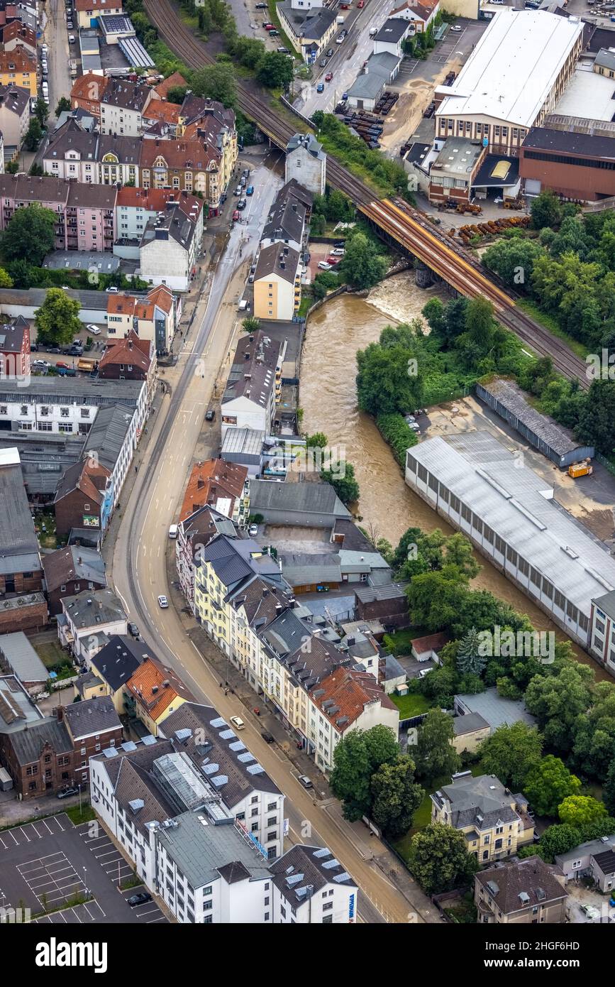 Aerial photo, Volme flood, flooding, Eilpe, Hagen, Ruhr area, North RhineWestphalia, Germany