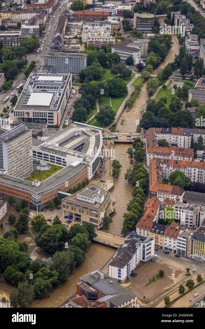 LAerial photo, Volme flood, flooding, Eilpe, Hagen, Ruhr area, North RhineWestphalia, Germany