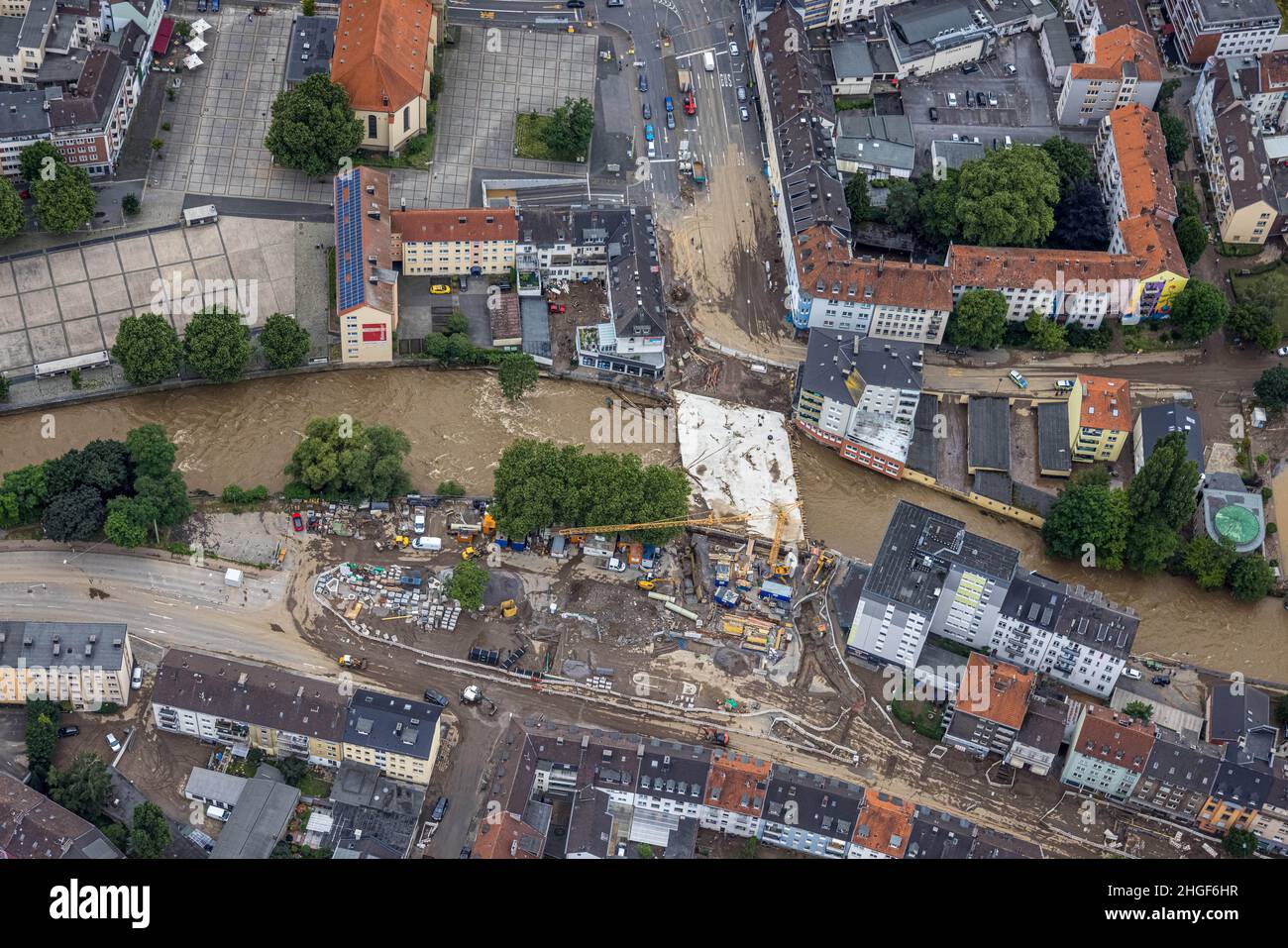 LAerial photo, Volme flood, flooding, Eilpe, Hagen, Ruhr area, North RhineWestphalia, Germany