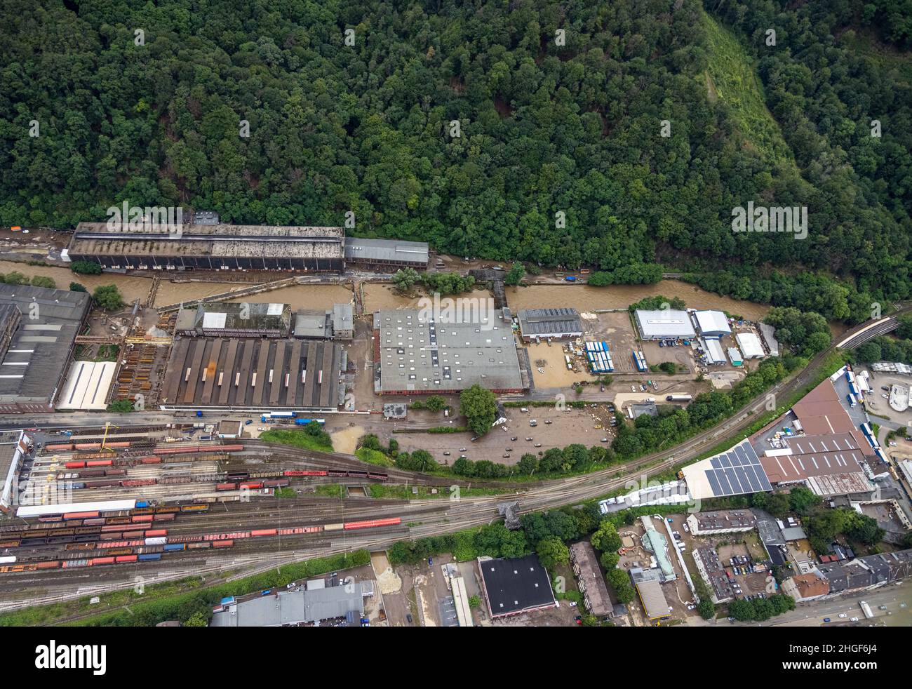 Aerial photo, Volme flood, flooding, Eilpe, Hagen, Ruhr area, North