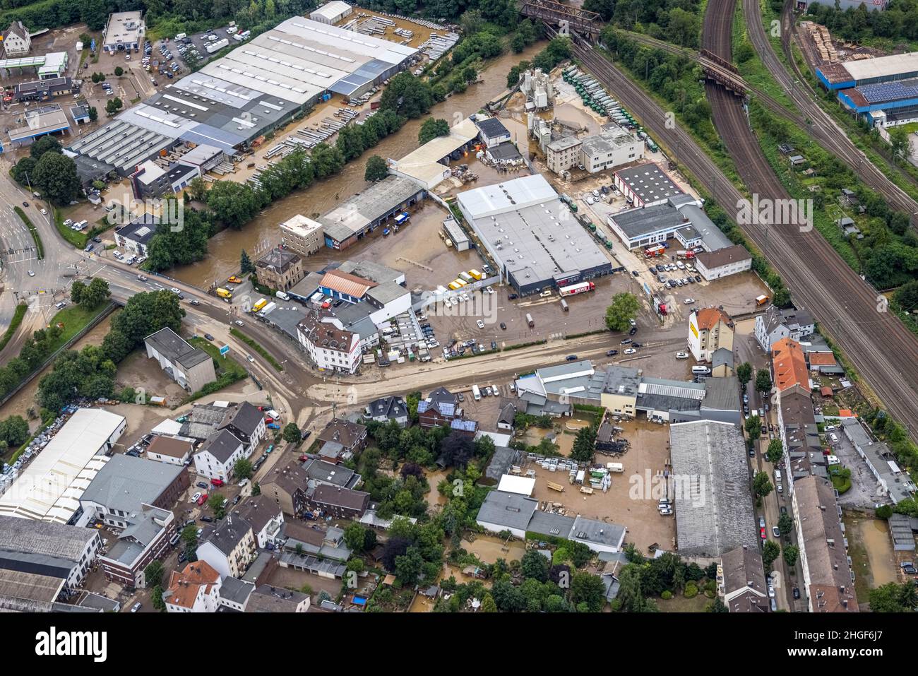 Aerial photo, Volme flood, flooding, Eilpe, Hagen, Ruhr area, North