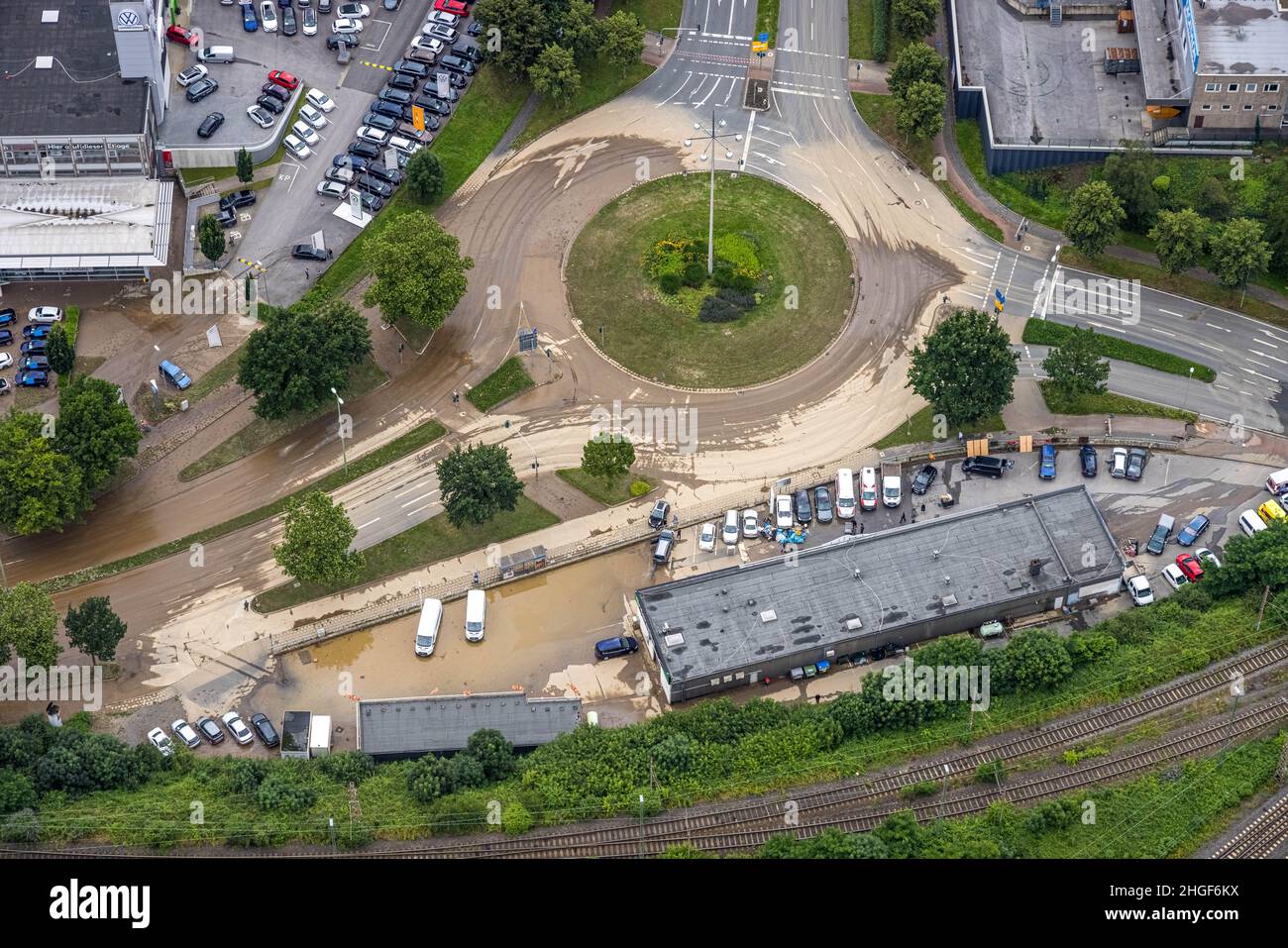 Aerial photo, Volme flood, flooding, Eilpe, Hagen, Ruhr area, North RhineWestphalia, Germany