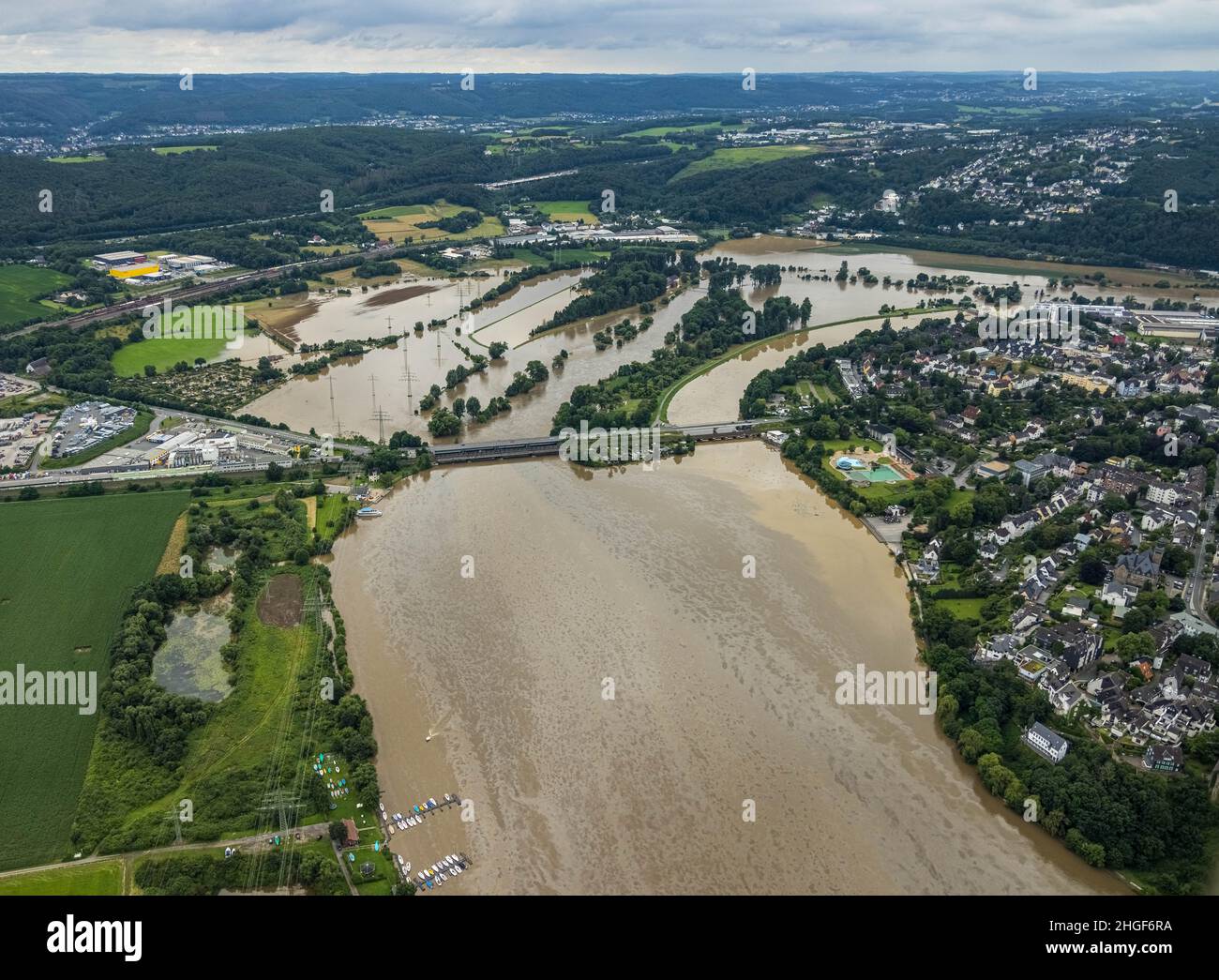 Aerial photograph, Ruhr flood, flooding, Vorhalle, Hagen, Ruhr area, North RhineWestphalia