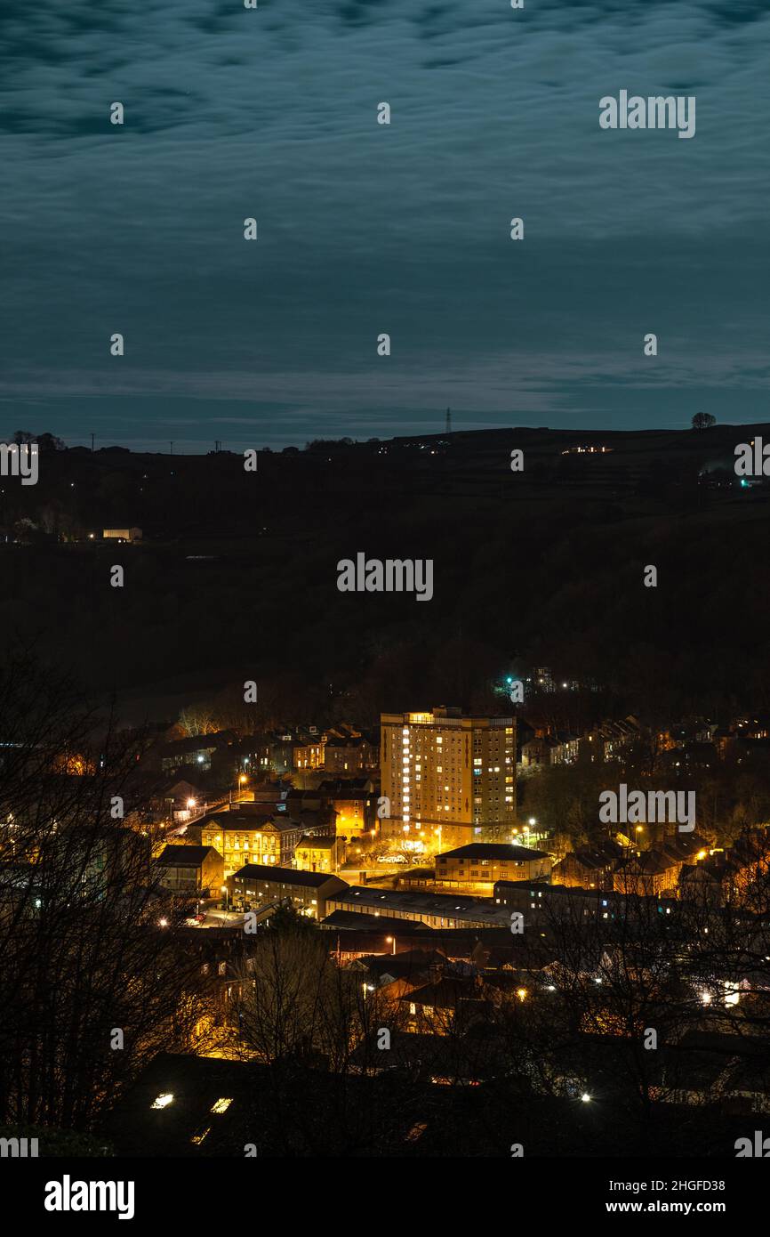 Night Time view of Keighley, West Yorkshire. Stock Photo
