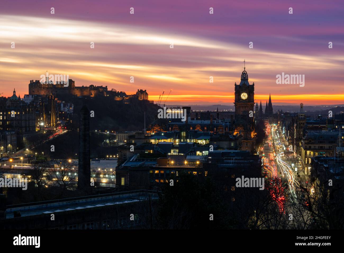 Evening view of historic buildings in Edinburgh Old Town , Scotland, UK Stock Photo