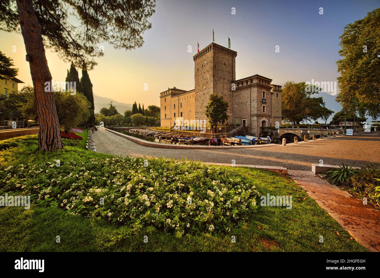 Italy, Trento, Riva del Garda, Garda Lake port old granary and castle Stock Photo