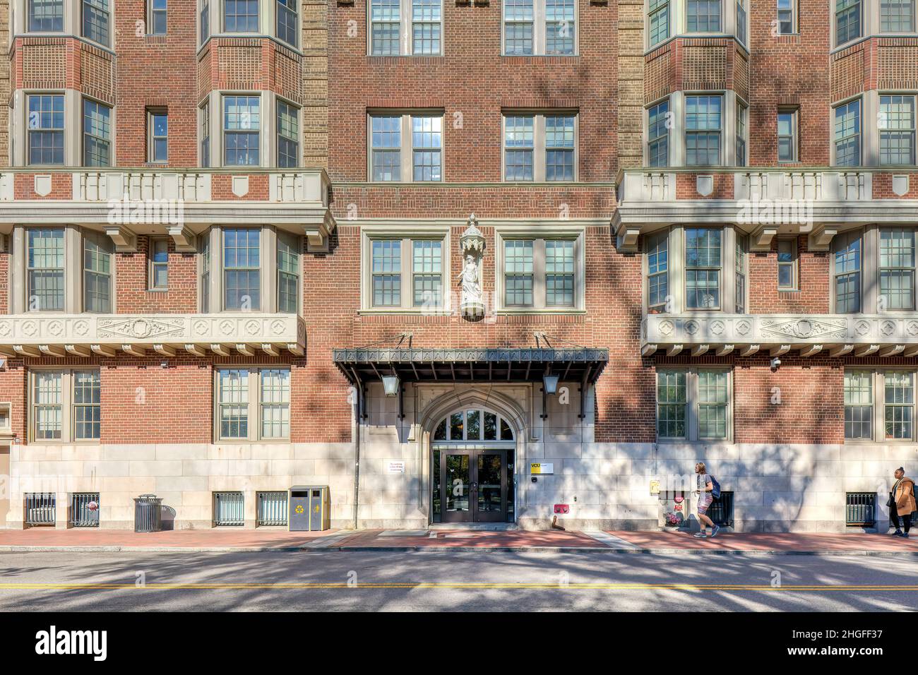 Johnson Hall was built in 1915 as the Monroe Terrace Apartments, designed by Alfred C. Bossom in neo-Gothic style. Stock Photo