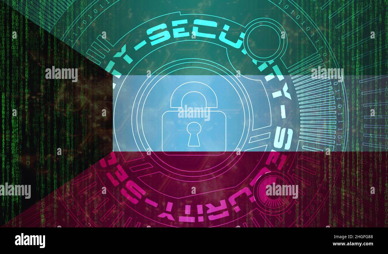 National cyber Security of Kuwait on digital background Data protection