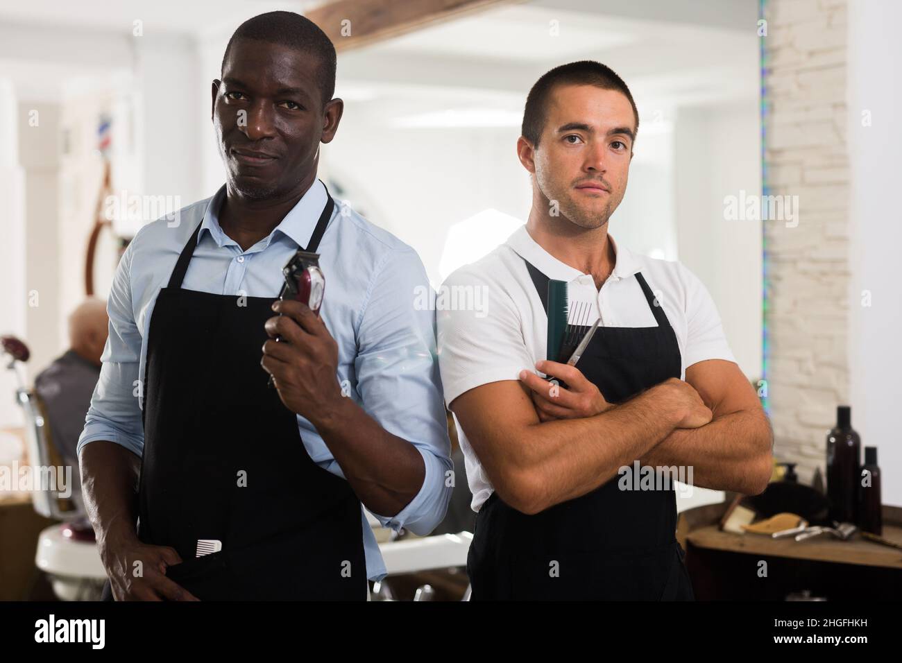Two professional barbers Stock Photo Alamy