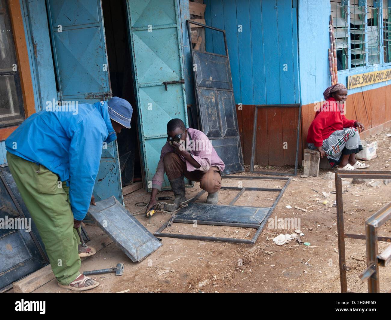 Street welding business, window frames in Kenya, Africa Stock Photo Alamy