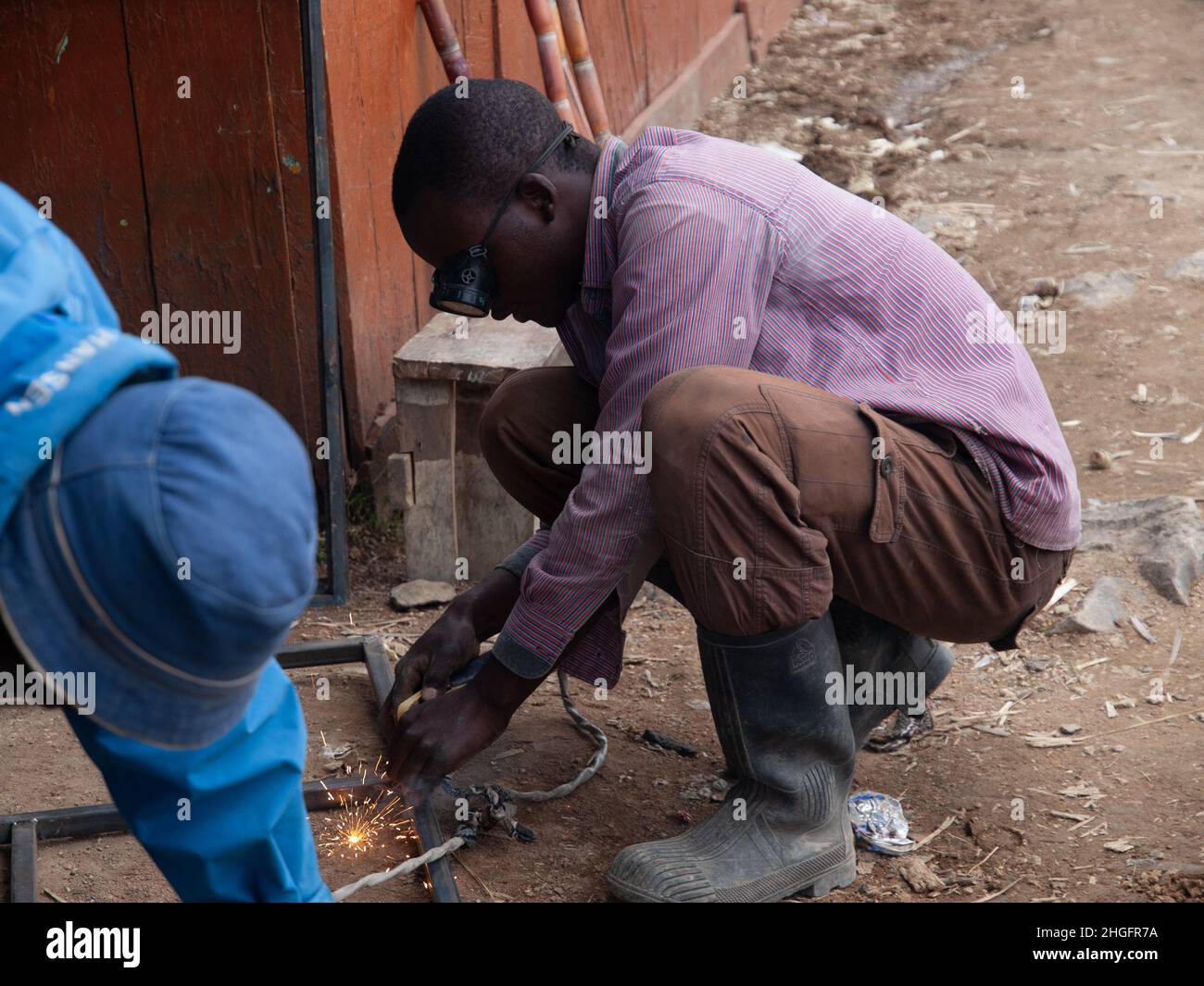 Street welding business, window frames in Kenya, Africa Stock Photo Alamy