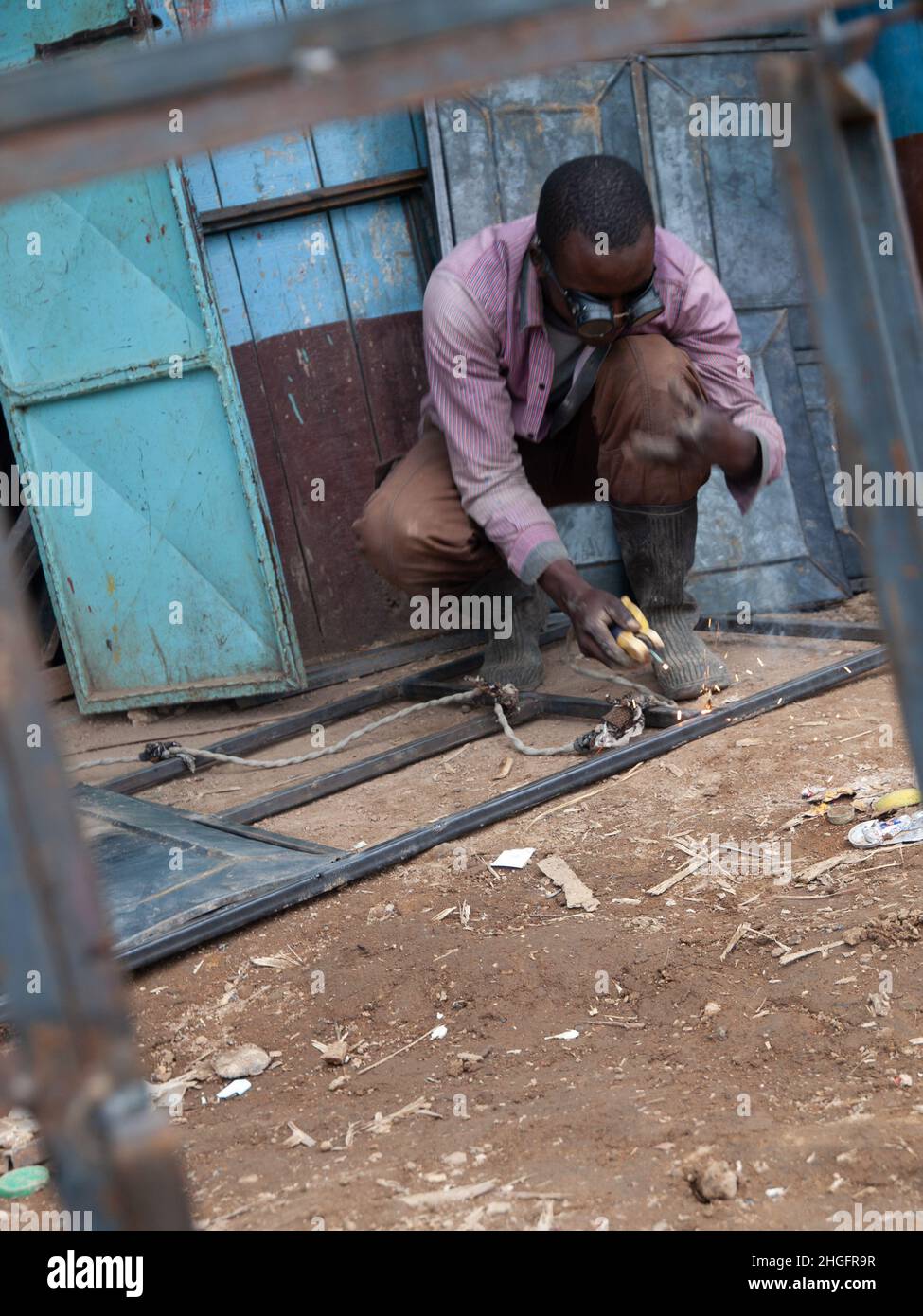 Street welding business, window frames in Kenya, Africa Stock Photo Alamy
