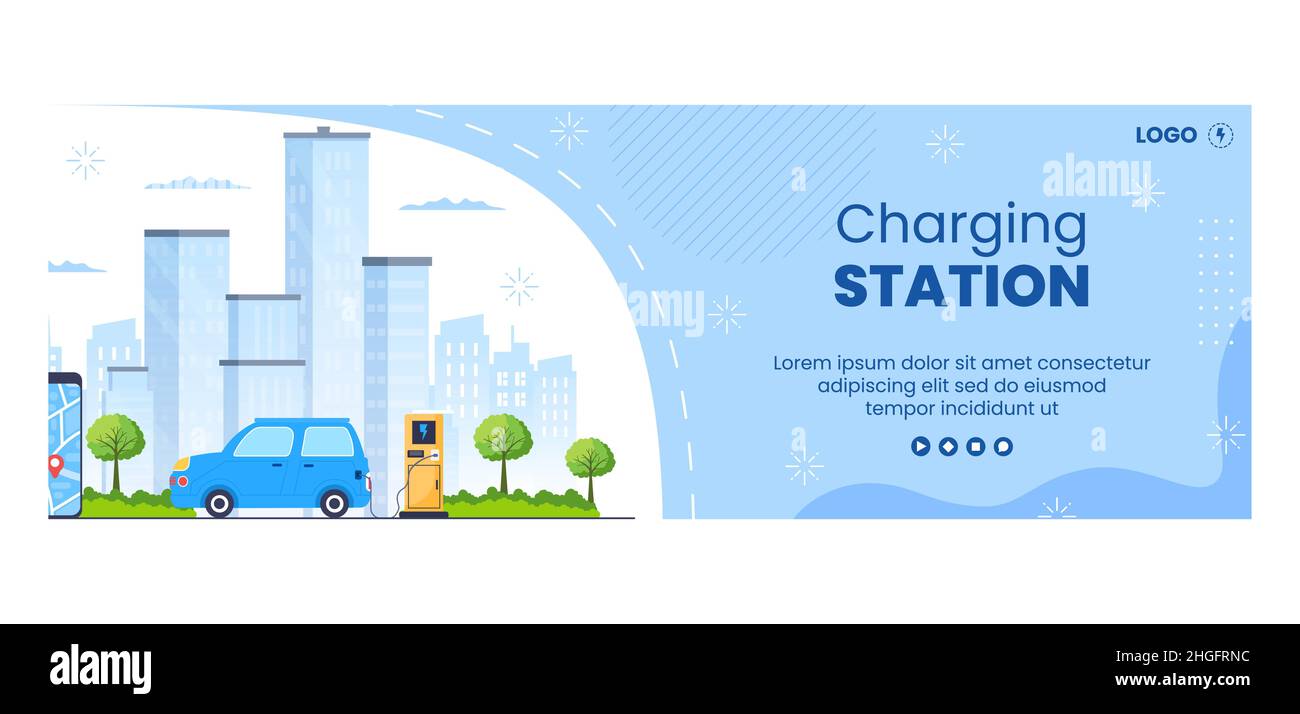 Charging Electric Car Batteries Cover Template Flat Illustration