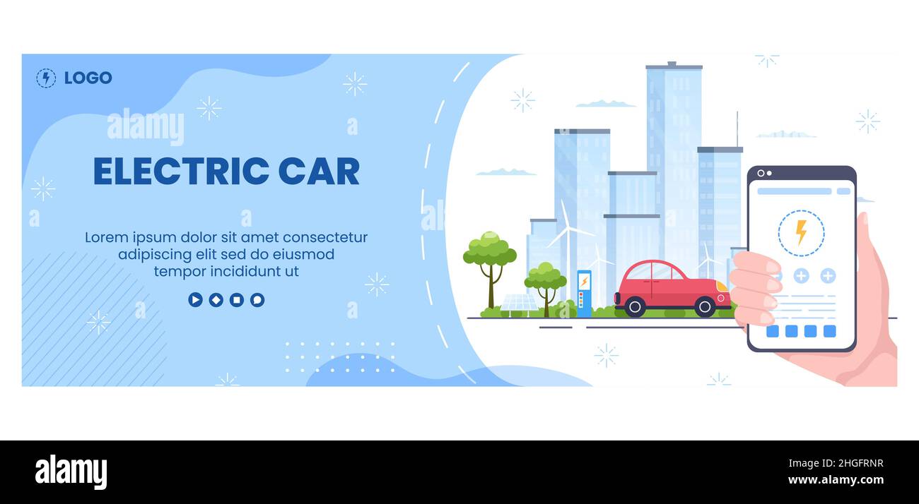 Charging Electric Car Batteries Cover Template Flat Illustration