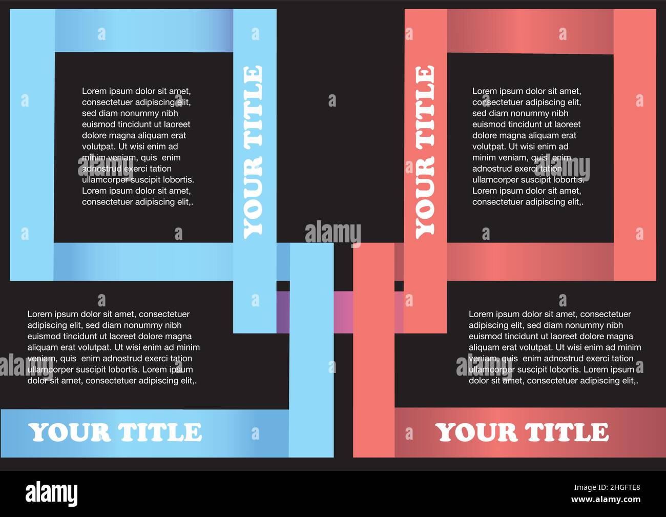 Red and blue frames on opposite sides with subtle connection in the middle isolated on black