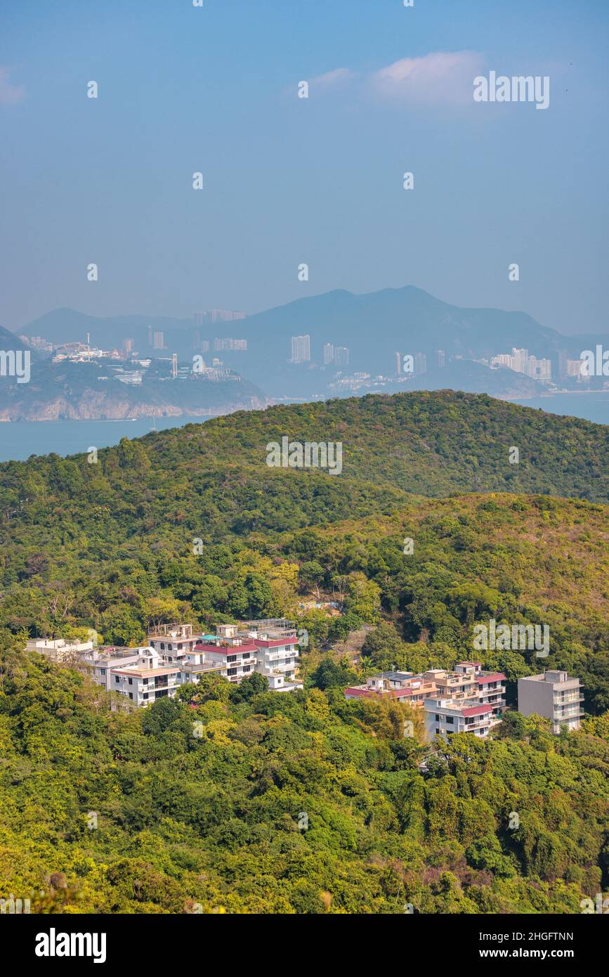 Small village and houses in the woods, Mo Tat Wan, Lamma Island, Hong Kong Stock Photo