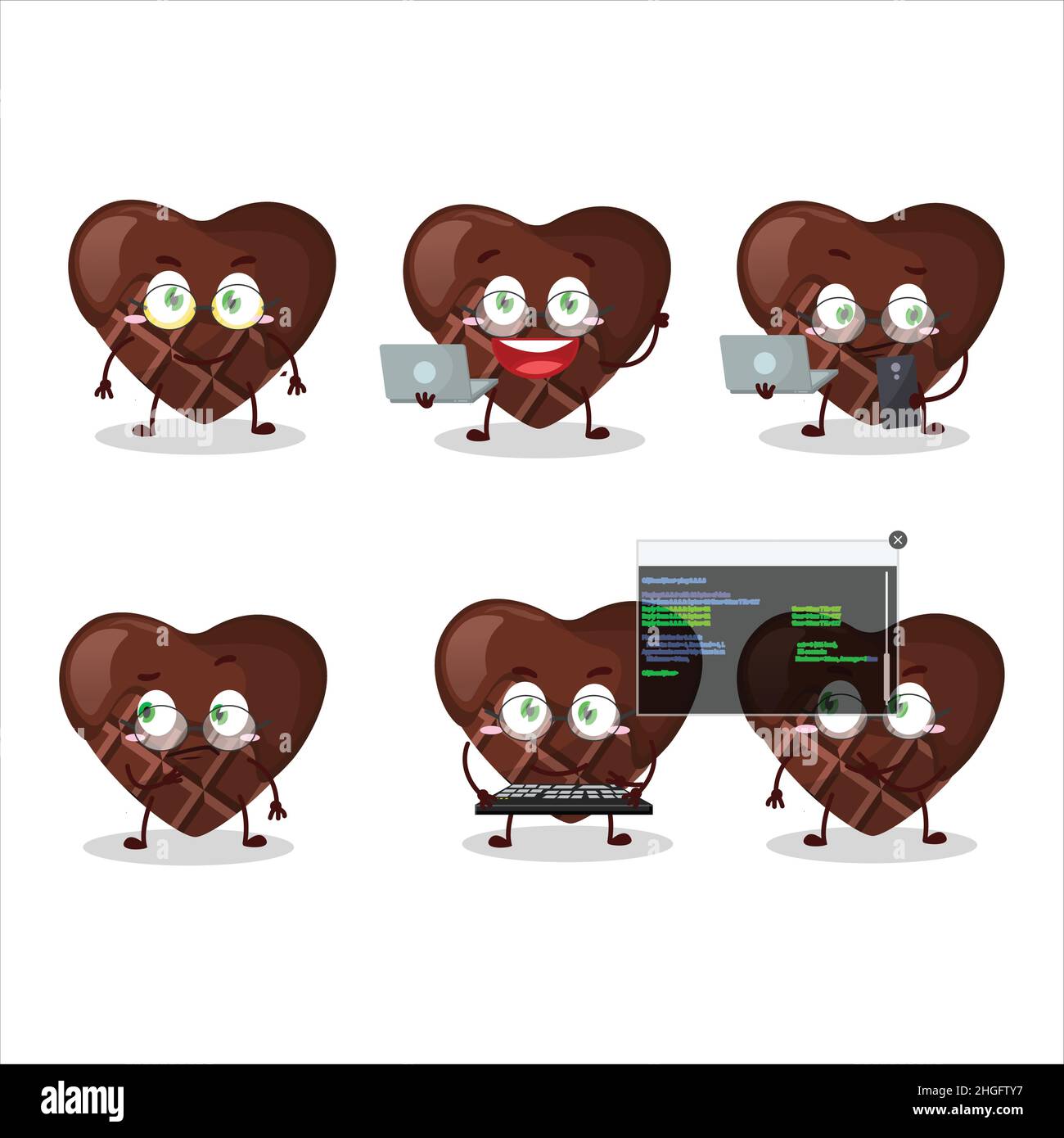 Chocolate love Programmer cute cartoon character with. Vector ...