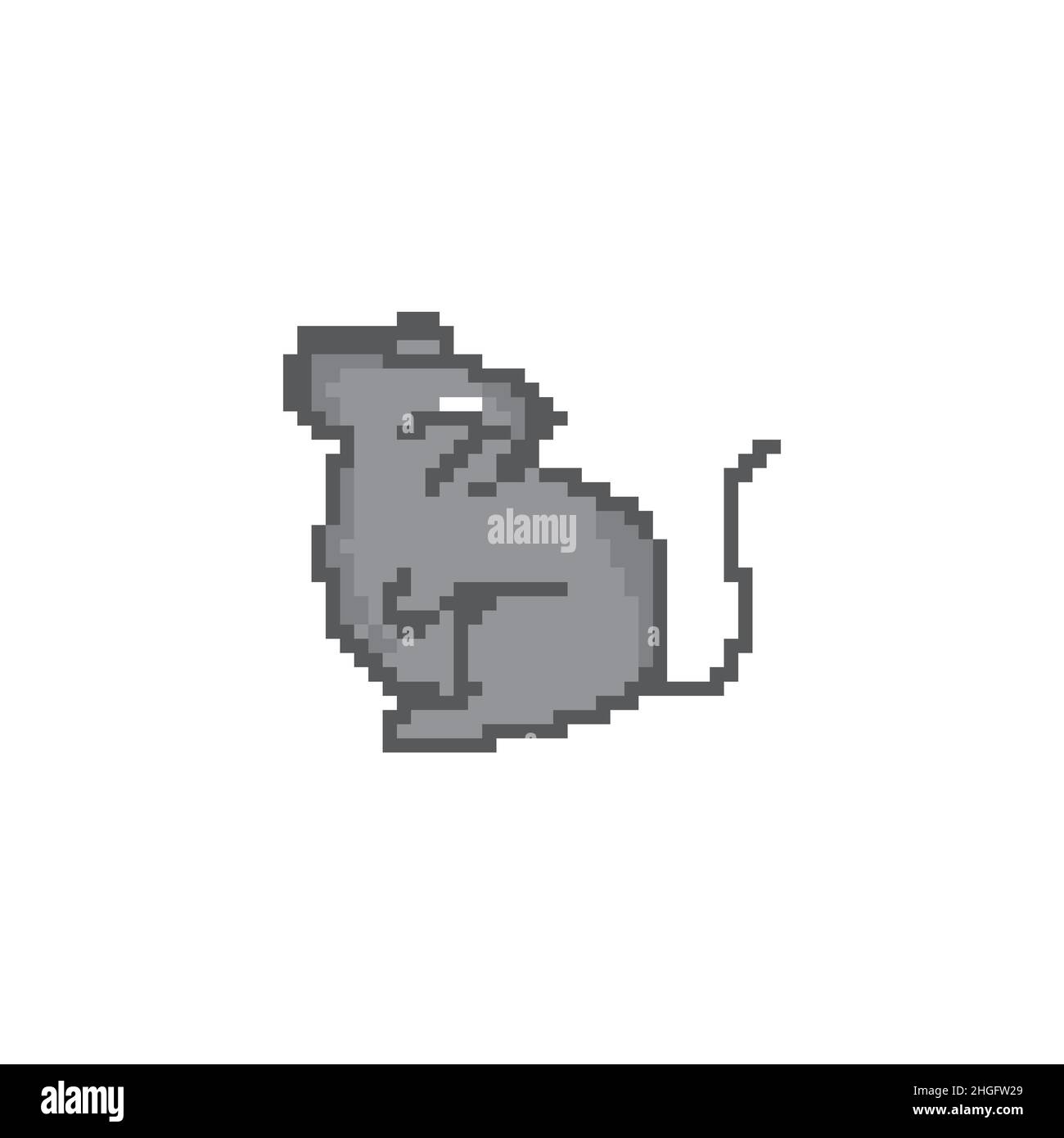 pixel art gray rat sitting on the ground isolated on white background.EPS 10 Stock Vector