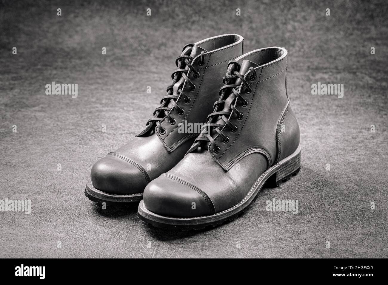 Handcrafted brown leather shoes Stock Photo