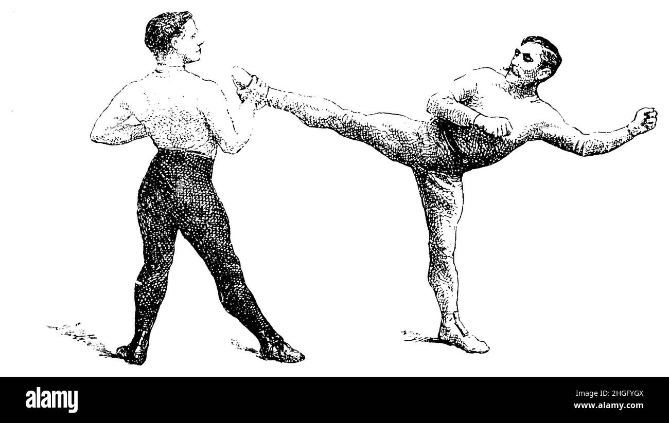 Boxing Chest kick and its parry, , (encyclopedia, 1910), Boxen