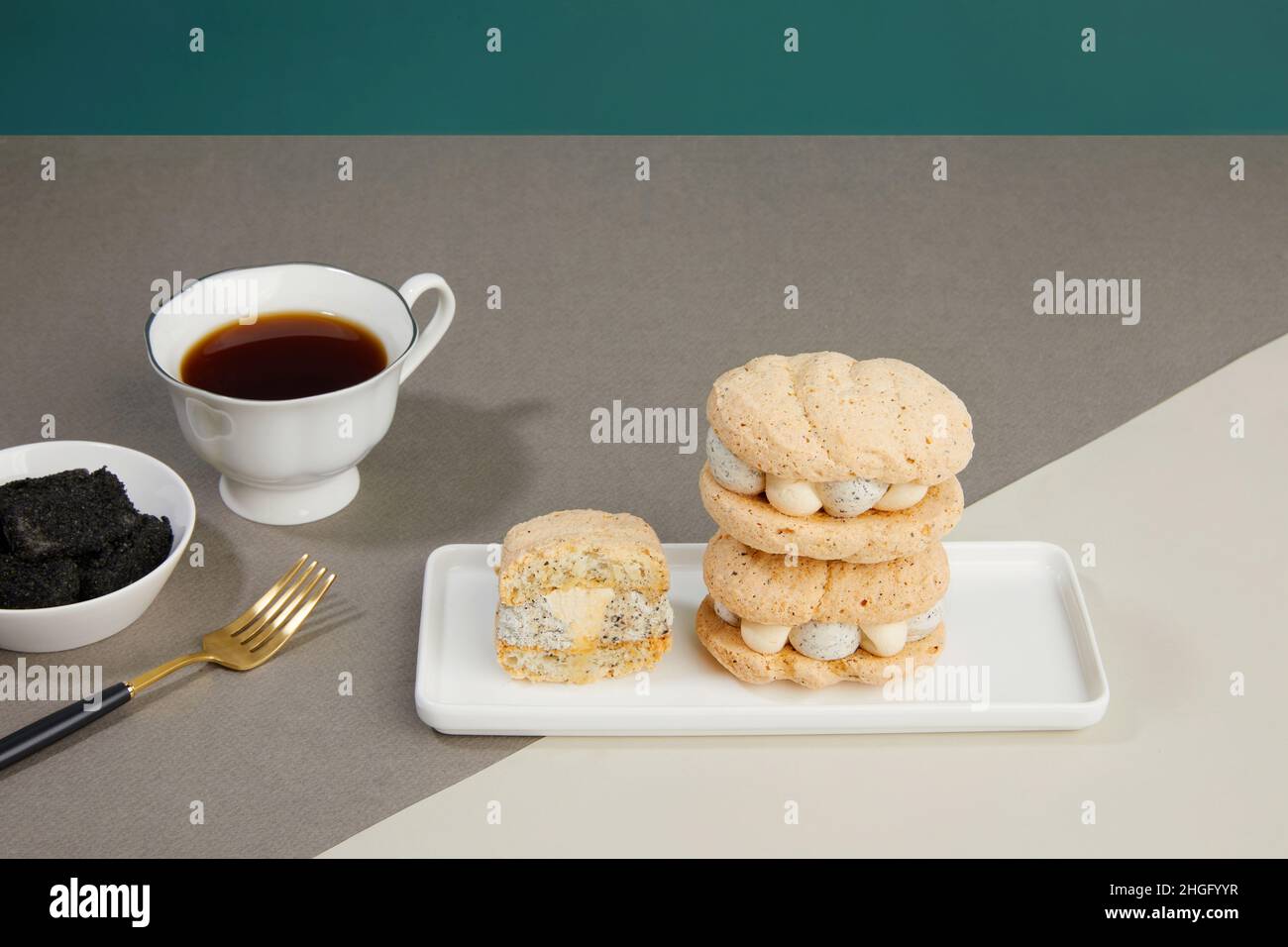 korean traditional rice cake Injeolmi, herb tonic tea and dacquoise Stock Photo Alamy