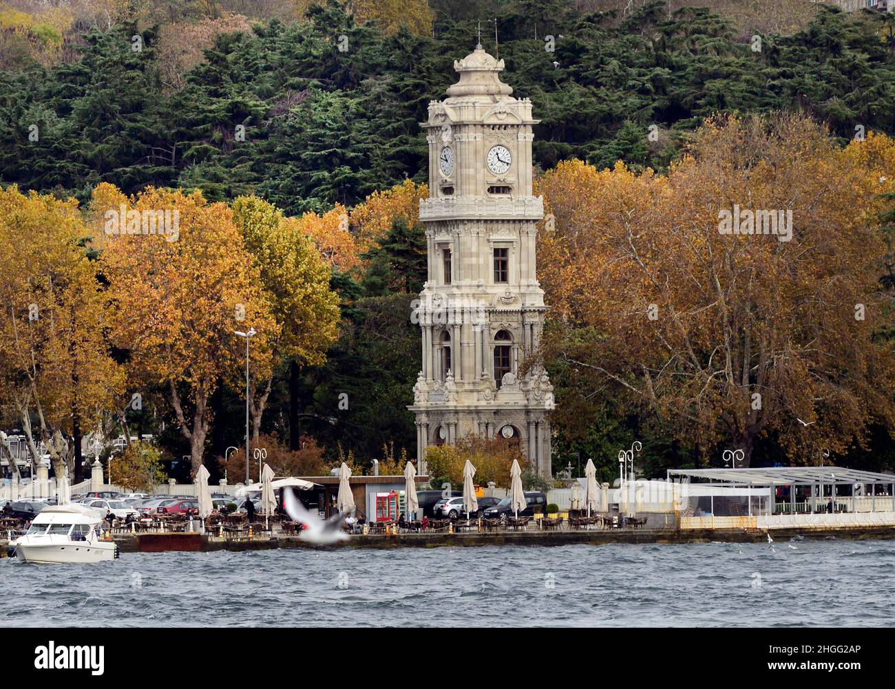 Dolmabahçe Clock Tower in Besiktas, Istanbul, Turkey. Stock Photo