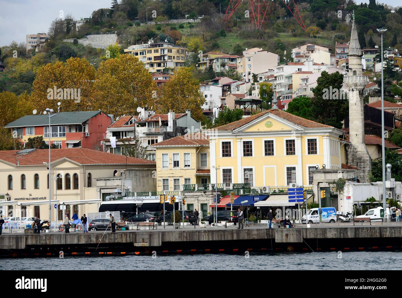 A view of Arnavutköy from the Bosphorus Strait in Istanbul, Turkey. Stock Photo